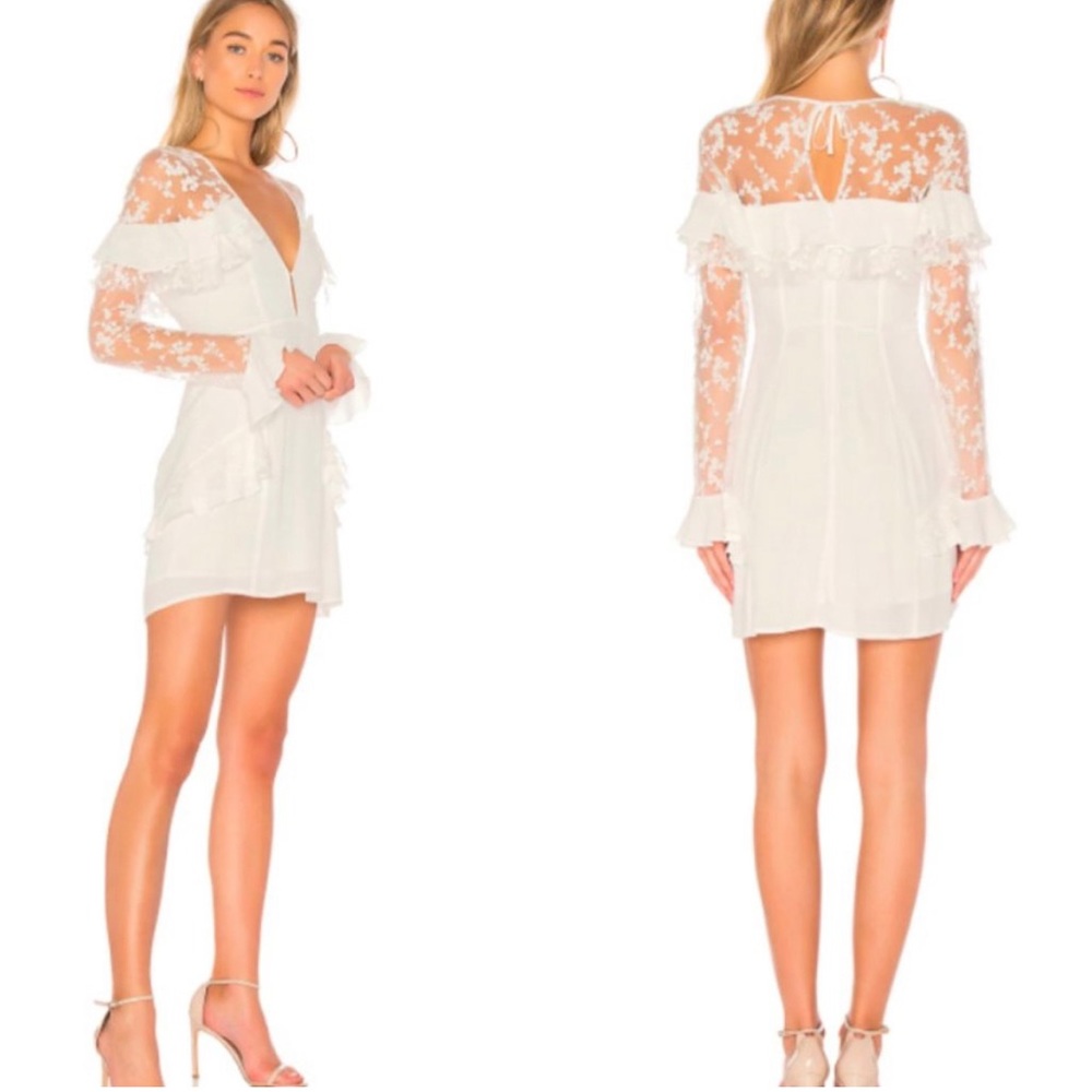 🌿 FOR LOVE & LEMONS Ivory White Rosebud Embroidery Mini Dress Large